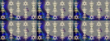 Raster illüstrasyonu. Gri, mavi ve mor renkte kar tanelerinden oluşan kış deseni. Düz yatıyordu. Kış konsepti.