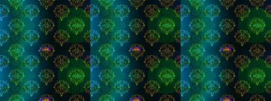 Kusursuz dekoratif arka plan, çiçek mandala. Çiçek. Raster illüstrasyonu. Mavi, yeşil ve siyah renklerde.