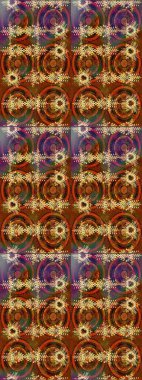 Noel ve yeni yıl moda baskıları için tatil tasarımı. Kar tanelerinin soyut arkaplanlı Noel şablonu. Kahverengi, turuncu ve yeşil renkler. Raster illüstrasyonu.