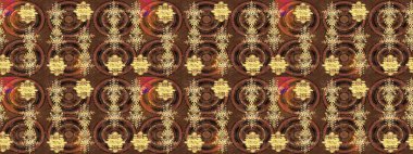 Kar tanelerinin soyut arkaplanlı Noel şablonu. Kahverengi, sarı ve bej kar taneleri. Raster illüstrasyonu. Renkler. Noel ve Yeni Yıl moda baskıları için tatil tasarımı.