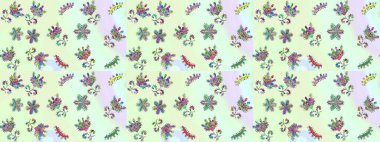 Sevimli çiçek raster deseni. Moda kumaş deseni. Yaz tema Dikişsiz desen arka plan rengi. Düz çiçek öğeleri tasarım.