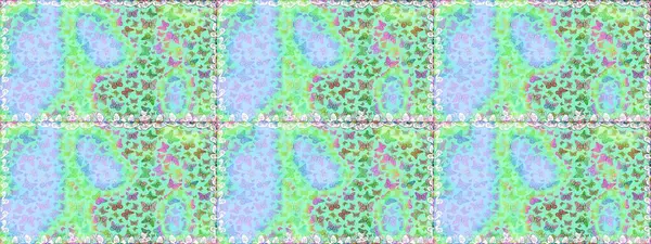 Sonsuz. Yazdırmayı tekrarla. Mavi soyut suluboya kelebeklerle bezenmiş şeffaf bir arkaplan deseni. Raster illüstrasyonu.