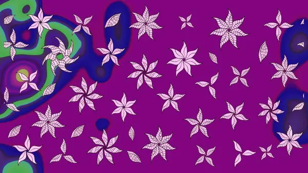 Raster illüstrasyonu. Moda baskısı, albüm, ambalaj kağıdı ve duvar kağıdı için zarif dekoratif süslemeler. Mor renkte şirin çiçekler. Küçük çiçekli basit bir çiçek çizimi..