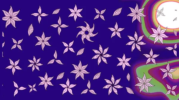 Raster illüstrasyonu. Şirin çiçekli eskiz deseni ve mavi renkli yapraklar, suluboya çiçek deseni, duvar kağıdı, kart veya kumaş için fayanslı.