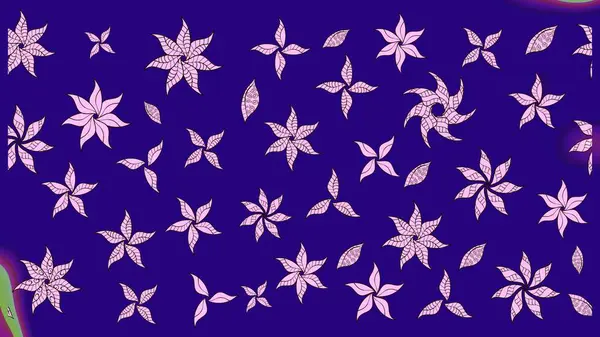 Raster deseni. Yumuşak, mavi renkte bahar çiçekleri. Patlayan çiçekler soyut olarak yerleştirilmiş. Raster illüstrasyonu.