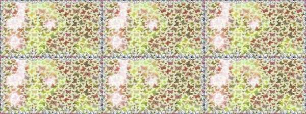 Raster illüstrasyonu. Kağıt, kumaş, ambalaj kağıdı ve duvar kâğıdı tasarımı için hoş bir arkaplan. Kusursuz desen. Elle çizilmiş kelebeklerle moda raster yaz şablonu.