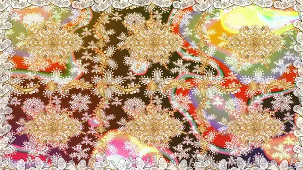 Oriental raster klasik bej ve altın desenli. Raster illüstrasyonu. Kusursuz soyut arkaplan.