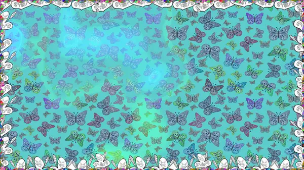 Mavi, şirin arka planda kelebekler. Kusursuz desen. Kağıt, kumaş ve ambalaj için uygun. Raster..