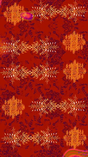 3D çiçekler, eskiz. Raster illüstrasyonu. Kırmızı, turuncu ve mor renklerde.