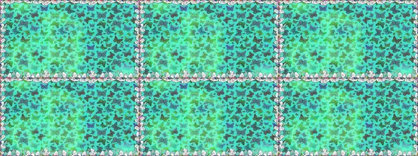 Kart, Davetiye ve Yazdırma için Şirin Kadınsı Desen. Renkli Kelebeklerle Bahar Arkaplanı. Raster Arkaplanı mavi renklerde. Güzel Kelebek Siluetleriyle Moda Dekorasyonu.