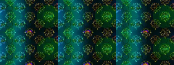 Kusursuz dekoratif arka plan, çiçek mandala. Çiçek. Raster illüstrasyonu. Mavi, yeşil ve siyah renklerde.