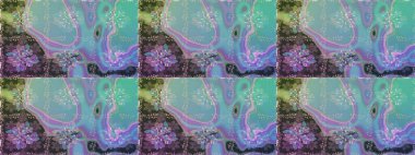 Raster illüstrasyonu. Şirin çiçekli kusursuz desen ve mavi renkli yapraklar, suluboya çiçek deseni, duvar kağıdı, kart veya kumaş için fayanslı.