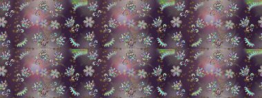 Raster illüstrasyonunda kusursuz çiçek deseni. Kahverengi, gri ve mor renkte çiçekler.