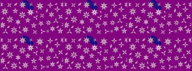 Raster - stok. Eskiz arkaplan modeli. Yapraklı çiçekler ve mor renkli papatya çiçekleri..