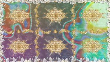 Lüks, kraliyet ve Viktorya dönemi konsepti. Tarafsız renklerde altın element. Klasik barok çiçekli, nötr yerine altın desenli. Süslü raster dekorasyonu.