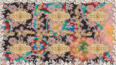 Tarafsız renklerde, altın elementlerle pürüzsüz bir desen. Şam tasarım için kusursuz desen.