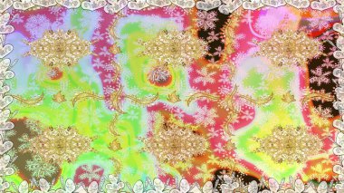 Barok tarzında kusursuz bir doğulu süsü. Raster oryantal süs. Geleneksel klasik altın desen. Altın elementlerle nötr renklerde altın desen.