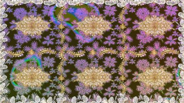 Çizgi sanatı tasarım şablonu için kusursuz sınır. Davetiyeler, kartlar, web sayfası için Raster illüstrasyon. Doğu tarzı element. Altın desenli çiçek dekoru. Gri renklerdeki altın element.