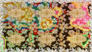 Klasik klasik klasik arka plan. Kusursuz klasik raster altın desenli. Raster illüstrasyonu. Geleneksel oryantasyon süsü. Kahverengi renklerde, altın elementlerle kusursuz desen.