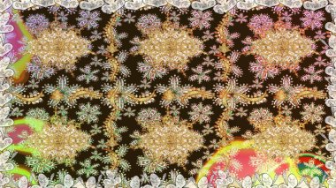 Süslü raster dekorasyonu. Kahverengi renklerde altın element. Lüks, kraliyet ve Viktorya dönemi konsepti. Eskimiş barok çiçekli, kahverengi yerine altın desenli..