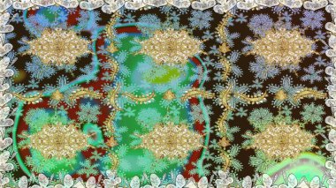 Süslü raster dekorasyonu. Tarafsız renklerde altın element. Lüks, kraliyet ve Viktorya dönemi konsepti. Klasik barok çiçekli, nötr yerine altın desenli..