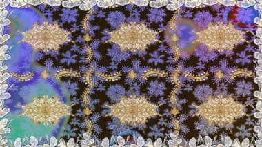 Raster illüstrasyonu. Kahverengi renklerde ve altın elementlerle klasik, pürüzsüz desen.