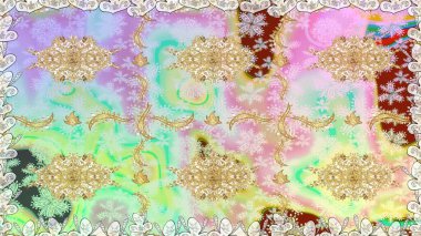 Altın elementlerle nötr renklerde altın desen. Geleneksel klasik altın desen. Barok tarzında kusursuz bir doğulu süsü. Raster doğulu süsü.