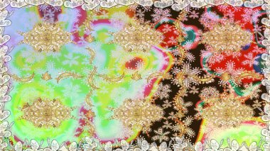 Raster illüstrasyonu. Tarafsız renklerde, altın elementlerle klasik, pürüzsüz desen.