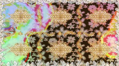 Raster klasik barok çiçeksiz altın desenli. Lüks, kraliyet ve Viktorya dönemi konsepti. Süslü dekorasyon. Altın elementlerle nötr renklerde altın desen.