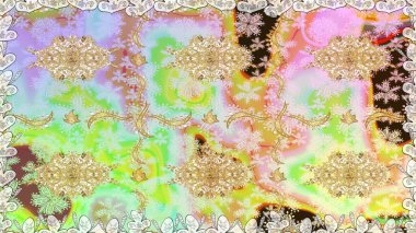 Tarafsız renklerde, altın elementlerle pürüzsüz bir desen. Şam tasarım için kusursuz desen.