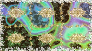 Doğu tarzı arabesk. Kusursuz altın desenli bukleler. Altın elementli nötr renkler. Raster illüstrasyonu. Raster altın desen.