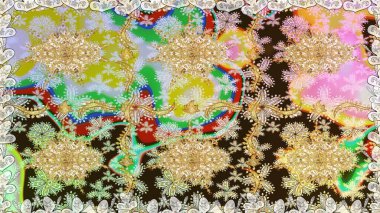 Duvar kâğıdı barok, İspanyol kumaşı. Kusursuz raster arka plan. Çiçek deseni. Tarafsız renklerde altın elementler. Şekil grafik deseni.