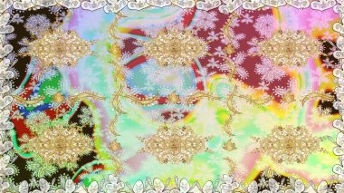 Tarafsız renklerde ve altın elementlerle geleneksel klasik altın raster deseni. Barok tarzında kusursuz bir doğulu süsü..