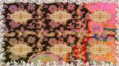 Damask kusursuz yinelenen arkaplan. Kahverengi renklerde altın element. Doku arka planında altın duvar kâğıdı. Barok tarzında altın çiçekli süs..