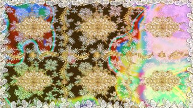 Doğulu stil, altın elementlerle altın rengi nötr renkte arabesk yapar. Kusursuz kıvırcık saçlar. Raster altın desen.