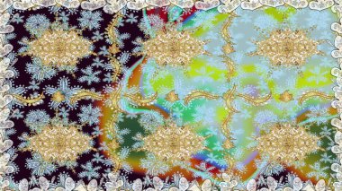 Tarafsız renklerde altın rengi ve altın elementler üzerinde altın pürüzsüz desen. Tarafsız renklerde, altın elementlerle kusursuz klasik desen. Noel, kar tanesi, yeni yıl.