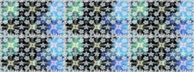 Çok mavi, zarif küçük çiçekler ve mavi renkli komik böcekler, raster desen, illüstrasyon.