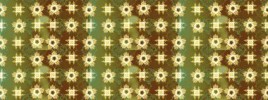 Kahverengi ve yeşil kar taneleri. Kar tanelerinin soyut arkaplanlı Noel arkaplanı. Noel için tatil tasarımı, yeni yıl moda baskıları. Güzel tasarım. Raster illüstrasyonu.