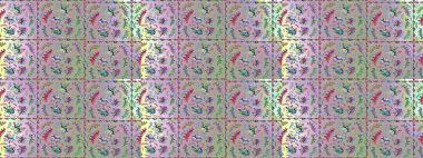 Raster illüstrasyonu. Tarafsız, bej ve yeşil renklerde çiçekler. Raster illüstrasyonu. Asya tekstil tarzında. Çiçek desenini çiz.