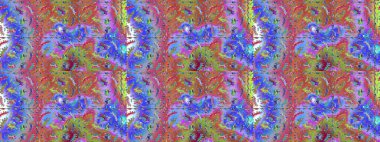 Kumaş desenli papatya çiçeği detayı. Mavi, mor ve pembe renkte çiçekler.