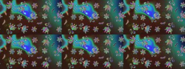 Raster Çiçek İllüstrasyonu güzel tekstil. Kahverengi renkli etnik çiçeklerle zarif bir eskiz deseni..
