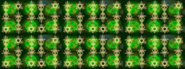 Yeşil, mavi ve sarı renklerde. Raster illüstrasyonu. Güzel kumaş deseni. Raster illüstrasyonunda çiçek deseni çizimi.