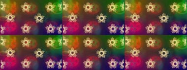 Güzel, kahverengi, yeşil ve mor kar taneleri renkli bir arka planda izole edilmiş. Kar taneleri, kar yağışı. İllüzyon. Düşen Noel stilize kar taneleri.