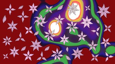 Kırmızı renkte etnik çiçeklerle süslenmiş zarif bir eskiz şekli. Raster Çiçek İllüstrasyonu güzel tekstil..