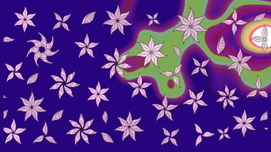 Moda baskıları için zarif bir şablon. Modern çiçek arkaplanı. Halk tarzı. Parlak renkli çiçekleri ve mavi yaprakları olan harika bir çiçek deseni..