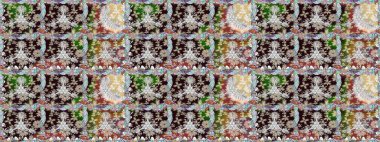 Düz Çiçek Elementleri Tasarımı. Sevimli çiçek raster deseni. Kahverengi renkli çiçekler. Renkli Bahar Teması Kusursuz Arkaplan.