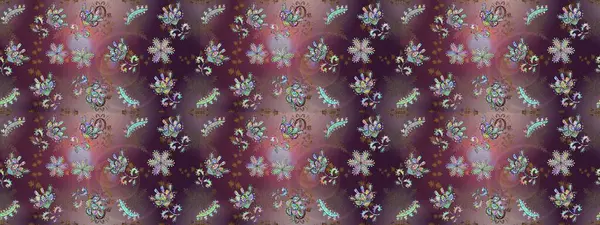 Çiçekli karalama şeklinde Raster çiçek deseni. Nazik, narin çiçek arkaplanı. Kahverengi, mor ve nötr renkte çiçekler.