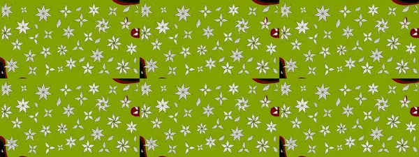 Çok yeşil zarif küçük çiçekler ve yeşil renkli komik böcekler, raster desen, illüstrasyon.