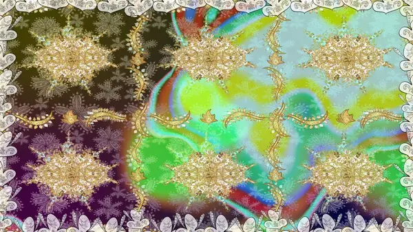 Raster klasik barok çiçeksiz altın desenli. Süslü dekorasyon. Tarafsız renklerdeki altın desenler ve altın elementler. Lüks, kraliyet ve Viktorya dönemi konsepti.