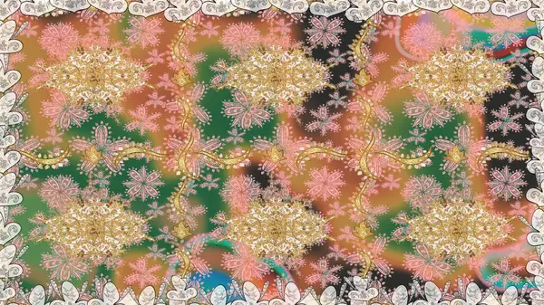 Bej renkli ve altın elementli klasik, dikişsiz desen. Noel 2019, kar tanesi, yeni yıl.